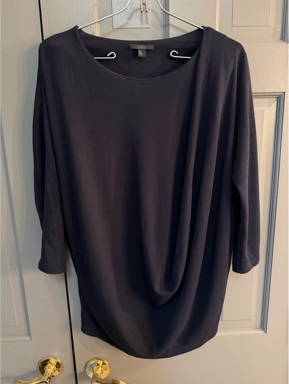 COS Woman's Drapey Front Navy Dolman Sleeve Lagenlook Blouse Top Size S